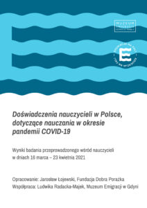 plakat projektu Nauczyciele w pandemii, na górze grafika przypominająca fale.