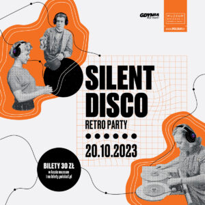 Kwadratowa grafika. Silent disco. Retro party. 20.10.2023. Bilety 30 zł w kasie muzeum i na bilety.polska1.pl.