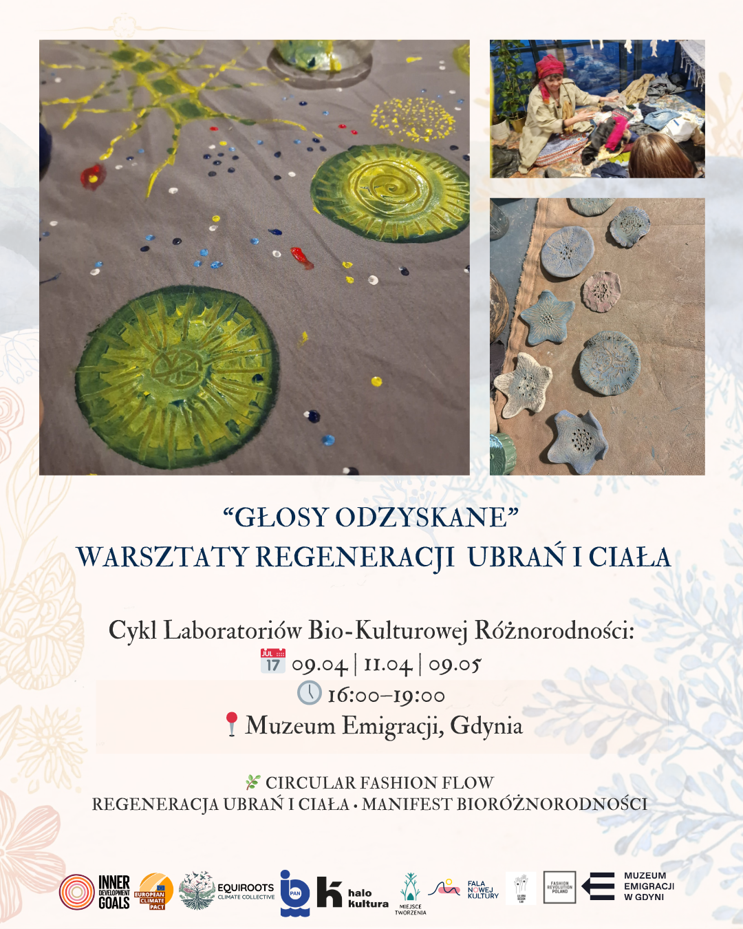 Grafika promująca projekt: u góry zdjęcia z warsztatów kreatywnych, na dole informacje o projekcie.